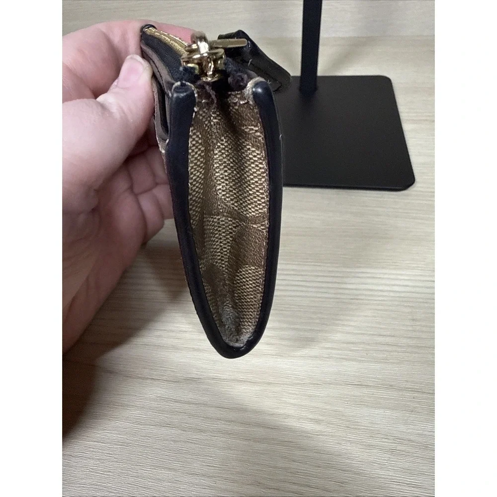 Coach Brown‎ Logo Canvas Leather Key Chain Wallet Zippered ID Holder
